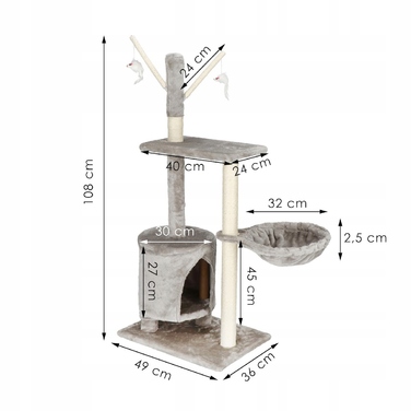 Високий ігровий комплекс для котів Springos 101: дряпачка, лежанка та стовпчик (160 см)