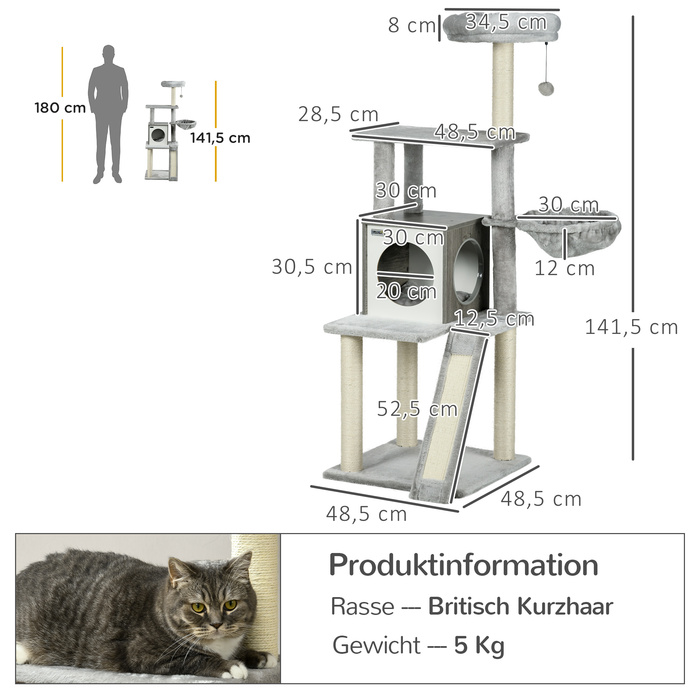 PawHut Cat Tree 1415см Cat Tree with Cat Cave Play Ball Підвісне ліжко 2 платформи Сизаль для любителів кішок