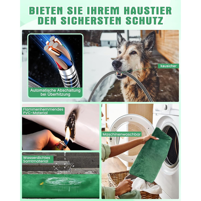 Електричне грілка для тварин на вулицю, вологостійке, з авторегулюванням температури, стійке до укусів, 40*50 см, зелений