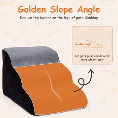 Сходинки для собак Nobleza – 3 сходинки, сірі, 35x56x40 см, з миючим покриттям та протиковзким дном