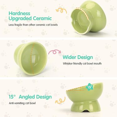 Керамічні годівниці для котів Nobleza (2 шт) з нахилом 15°, анти-блювотні, для корму та води, підходять для котів та маленьких собак, білий колір