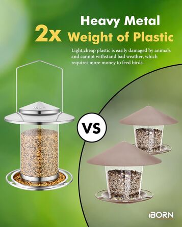 Годівниця для птахів iBorn, Металева годівниця-будиночок, Зелений колір, 18 см, для цілорічного годування, 6 отворів