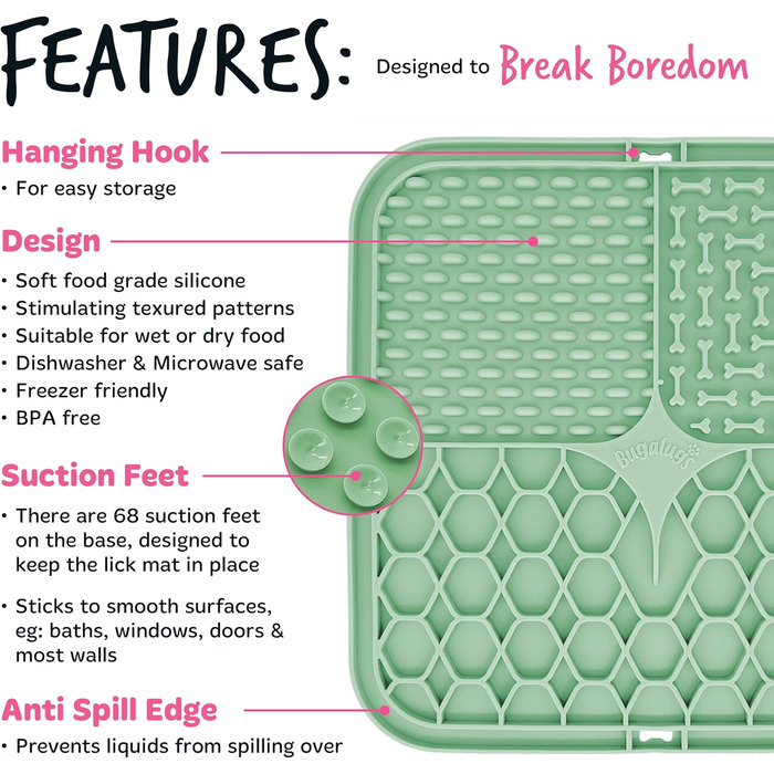 Килимки для годування собак та котів Bugalugs Licky Mats - 2 шт. (зелений та бежевий), 100% харчовий якість, BPA-free, зменшують стрес та тривогу