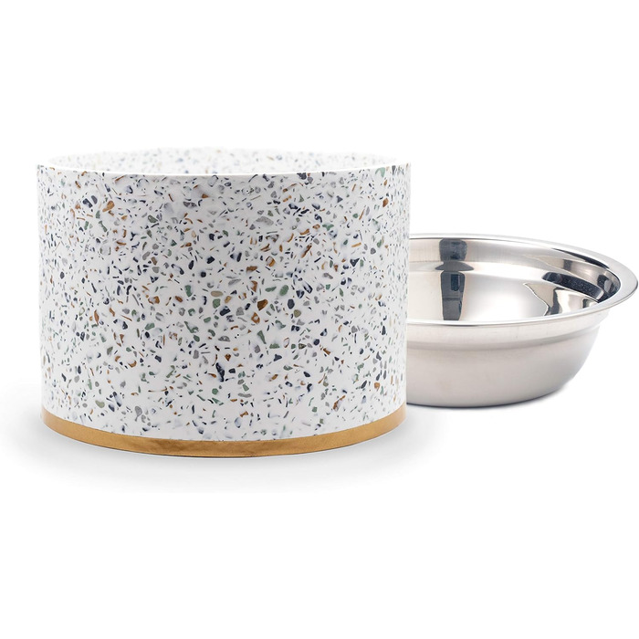 Підставка для годівлі собак Pet Junkie Terrazzo з мискою з нержавіючої сталі, велика, біла