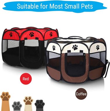Переносне вольєр для тварин, 8-панельне, для собак, котів, кроликів та інших дрібних тварин, 68x45 см (Червоний)