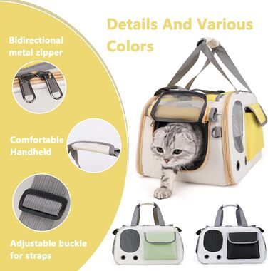 Транспортна переноска для котів та собак, складна, легка та міцна, сертифікована для авіаперевезень, з дихаючою сіткою та надійними застібками, ідеальна для подорожей (зелена)