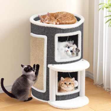 Двоповерхова кімната-будиночок для котів з когтеточкою, платформа та іграшкою, 60x40x40 см / 40x40x60 см