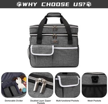 Сумка-переноска для тварин BAGLHER, сіра, двошарова, для собак та котів, велика місткість, для подорожей