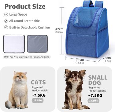 Рюкзак-переноска для котів та собак PETCUTE, зелений (темно-синій), з вийманою підстилкою для прогулянок на природі
