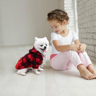 Теплий зимовий пуловер для собак з капюшоном та кишенею, в клітинку, розміри S-5XL (2XL, чорно-червоний)