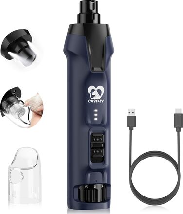 Електричний тример для собак Casfuy - 6 насадок, потужний, тихий, з LED-підсвіткою та збирачем пилу, 4.8V, для великих собак, блакитний