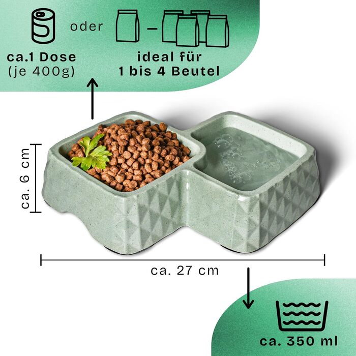 Подвійний миска для котів та маленьких собак ne&no® з бамбука, неслизька, до 400г корму та 350мл води, м'ятного кольору