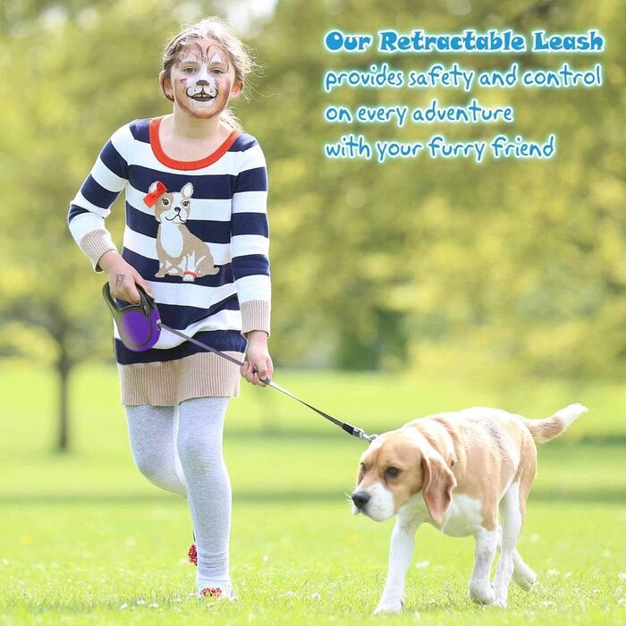 MigooPet Повідок для собак, міцний, автоматичний, 4.6 м, для малих і середніх собак до 45 кг, фіолетовий