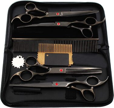 Набір професійних ножиць для грумінгу собак 6CR Edelstahl, комплект для догляду за тваринами: прямі, тонкі та вигнуті ножиці, гребінець для собак та котів
