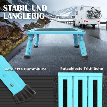 Алюмінієва розкладна сходинка-підставка, 300 кг, 3 сходинки, регульована висота, широка антиковзна поверхня, для автодому, саду та сходинок для собак, легка та складна (Блакитна)