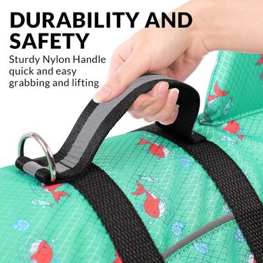 Жилет рятувальний для собак Queenmore, великий, зелений, Ripstop, висока плавучість, зручний ручка для підйому