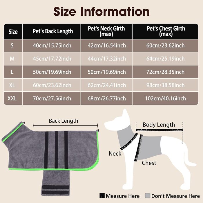 Рушник для собак, мікрофібра, середні та великі породи - сірий, швидко сохне, супер вбираючий, для собак та котів (чорний, M, сірий (зелена сторона))