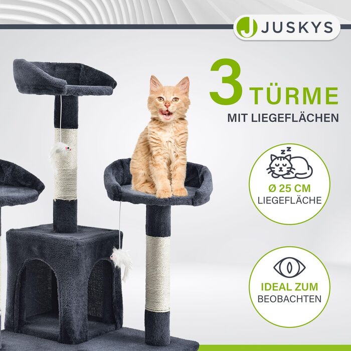 Котячий дряпак Juskys XXL Amy 170 см, з лежаками, будиночками, драбинами та сизалевими стовпчиками, сірий