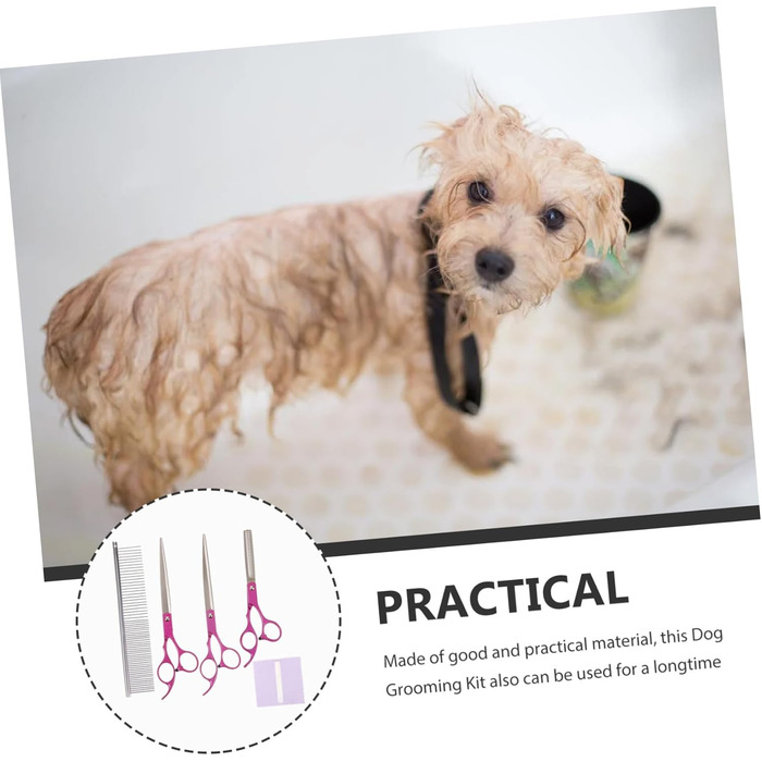 Набір для грумінгу домашніх тварин 1satz: ножиці для собак (прямі та вигнуті), гребінець. Ергономічний, легкий, для м'якого догляду.