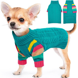 Теплий собачий светр з коміром для холодної погоди. Для чихуахуа, бульдога, такси, мопса, йорка (блакитно-зелений, S)