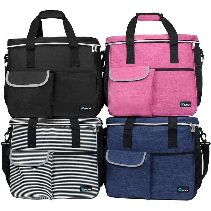 PetAmi Транспортна сумка для собак та котів, відповідна стандартам авіакомпаній, з органайзером, контейнером для їжі та складним мисником (Рожева, велика) 15.5'L x 9.5'W x 14.0'H