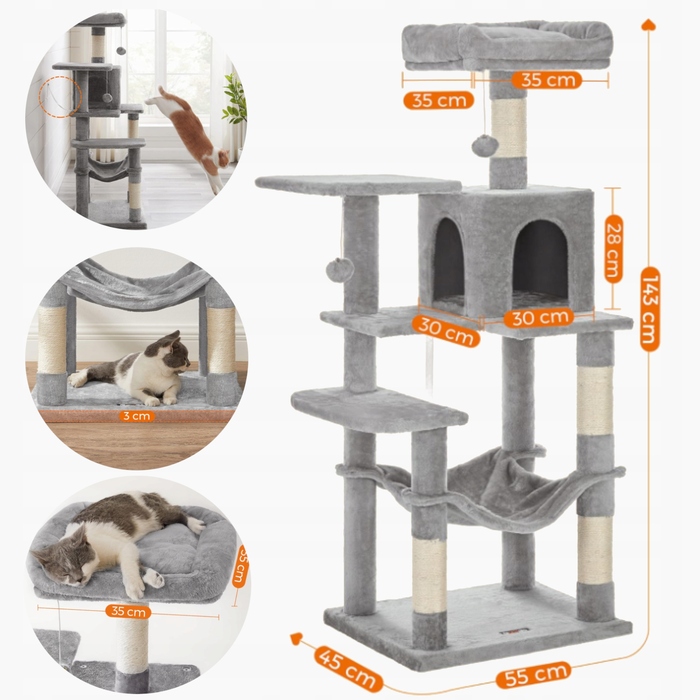 Комплекс для котів Feandrea: стовп-драбалка з лежаком, ігровий замок (101 - 160 см)