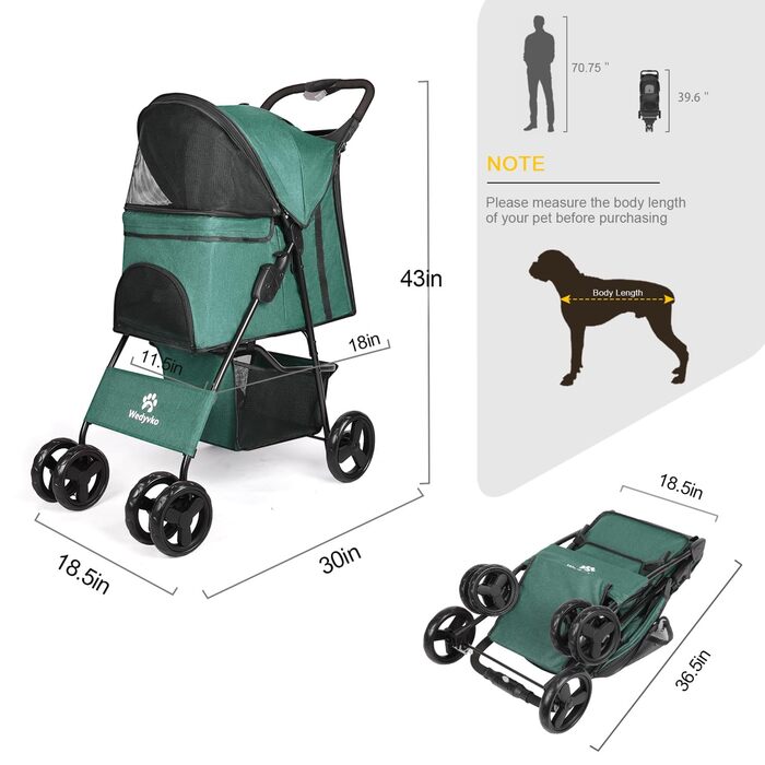 Дитяча коляска для собак та котів, універсальна, з 4 колесами, легко складається, зелена