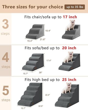Сходинки для собак та котів на ліжко та диван, 5-ти ступінчасті, з антиковзким покриттям, зручні та довговічні, сірі
