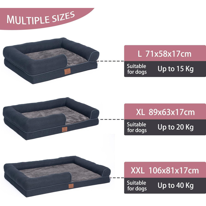 Ортопедичне лежанка для собак Преміум класу з піною Egg Foam, XL, 89 x 63 x 17 см, темно-сірий. Зручна, з водонепроникним чохлом та петлею для перенесення. Лежанка-софа для собак, м'яка, знімний, пральний чохол.