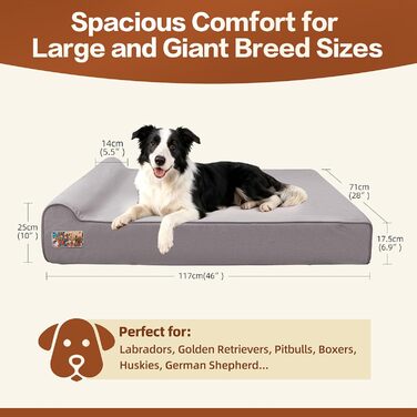 Ліжко для собак Sytopia XXL з піною з пам'яті, 17,8 см товщиною, велике, ортопедичний диван для літніх собак понад 45 кг, водовідштовхувальний та пральний чохол, внутрішній наповнювач (Large, сірий темно)