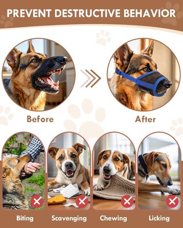 Майка-намордник для собак, м'який Air Mesh, для малих, середніх та великих собак, проти гавкоту та гризіння, дихаючий, можна пити, регульована стрічка, підходить для Німецької вівчарки, Хаскі