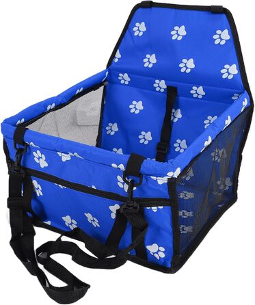 Переноска для тварин з принтом лап, складана переноска для собак з тканини, миється, з ременями безпеки та підставкою - Комфортна та безпечна для авто та подорожей (Сіра підставка з лапами, Сира підставка з лапами з відбитком лапи, Синя підставка з лапами