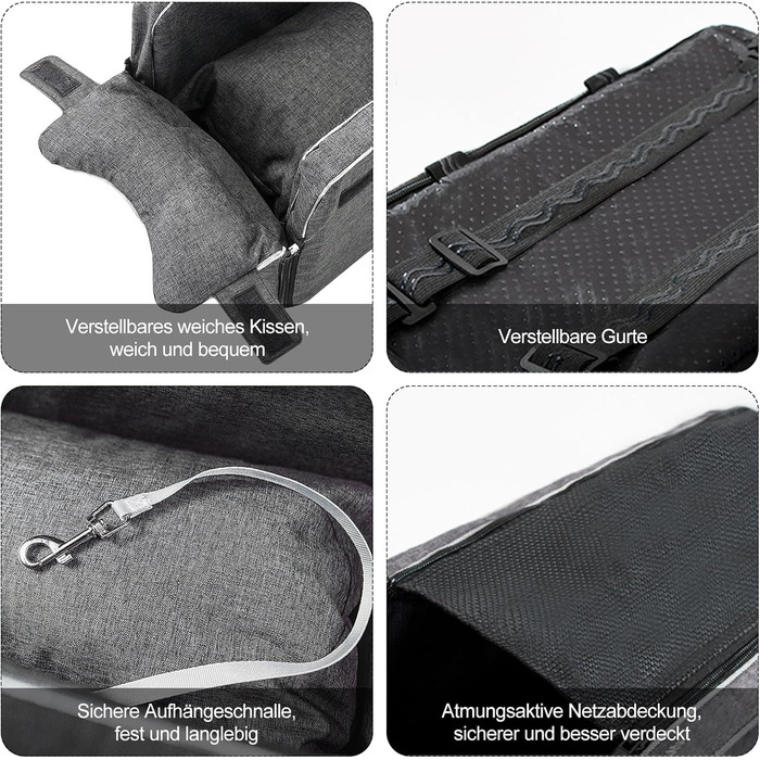 Автокрісло для собак Ergocar: підходить для малих собак та котів до 6 кг, з ременями та чохлом (сірий)