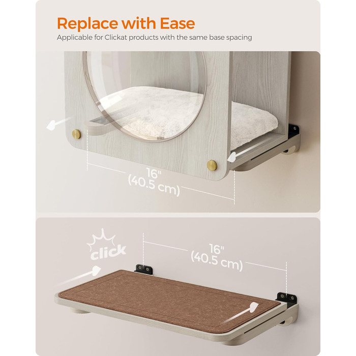 Дряпка для котів Feandrea Clickat Collection - 006, 100 см, з 2 стійками, печера для котів (M-010), монтаж на стіну