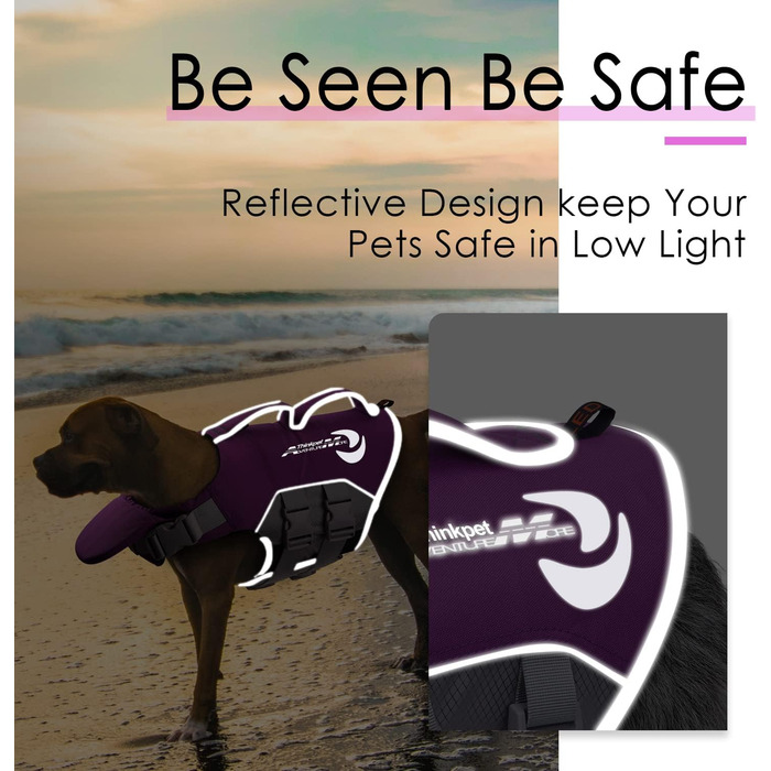 ThinkPet рятувальний жилет для собак, регульований, світловідбиваючий, з підйомною силою (фіолетовий, M)
