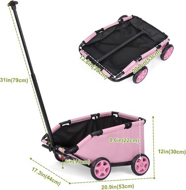 Міні-візок для маленьких тварин, складний багатофункціональний візок для покупок з висувною ручкою, для прогулянок на вулиці, з вбудованим матрацом та страхувальним тросом, з кишенькою для зберігання (Рожевий)