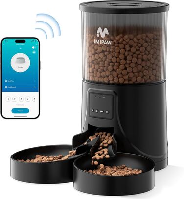 Автоматична годівниця для котів і собак IMIPAW 4L з WiFi 2.4G, керування через додаток, програмований диспенсер сухого корму, для 2 тварин, 1-10 прийомів їжі на день, із вологопоглиначем