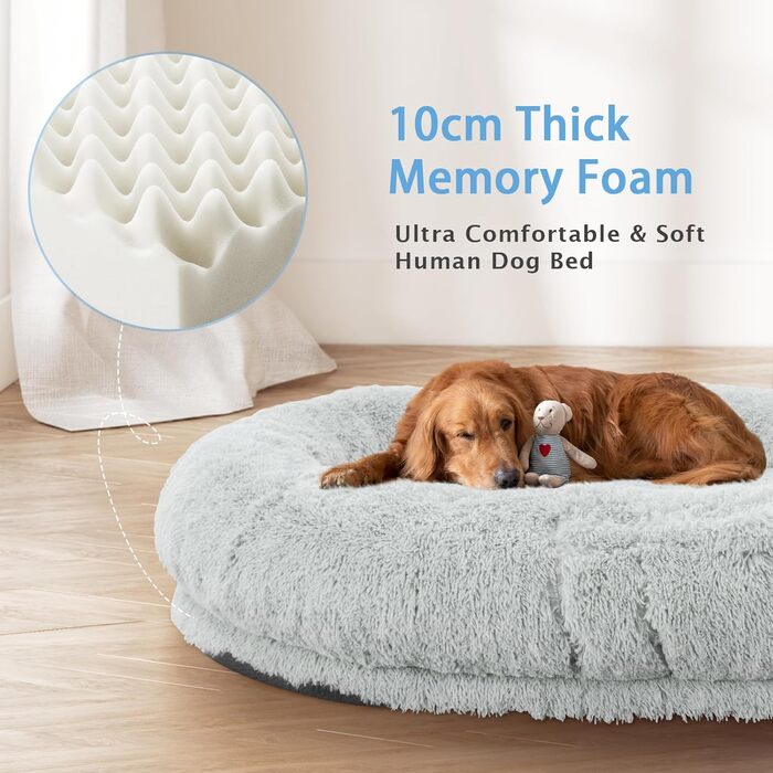 Ортопедичне ліжко для собак великих порід, Memory Foam, XL, вологостійке, знімний чохол (91,4 см), сіре