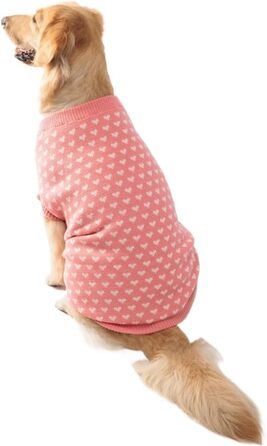 Теплий зимовий светр для домашніх тварин з сердечками для собак та котів середніх та маленьких порід – милий та затишний одяг для холодної погоди, рожевий, розмір S