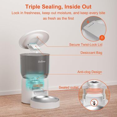 Автоматичний кормушка для котів Balimo, 3L, WiFi, керування через додаток, для собак, білий