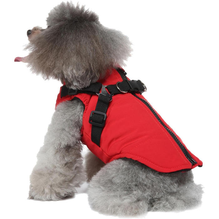 Теплий жилет для собак з шлейкою, водонепроникна куртка з шлейкою та D-подібними кільцями, теплий жилет для собак, одяг для собак, середні та великі породи, зелений (червоний, S)
