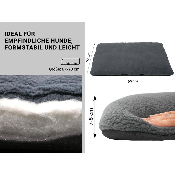 Зручне ліжко для собак та котів Zollner, сіре - 90x67x8 см, з антиковзким покриттям, можна прати до 30°C
