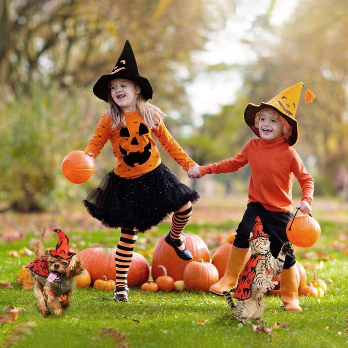 Костюм для собак на Хелловін POPETPOP – костюм чарівника для домашніх тварин, мантия з капелюшком відьми, для цуценят та котів, костюм на Хелловін