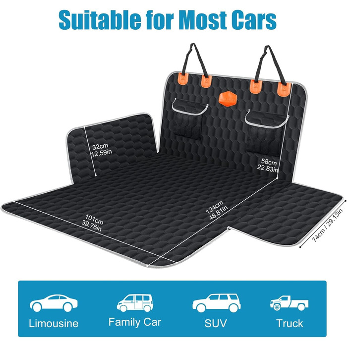 Захист для багажника автомобіля OneAmg для собак: килимок, нековзкий, водонепроникний, стійкий до подряпин, з мискою та сумкою для зберігання, 182x101см, чорний