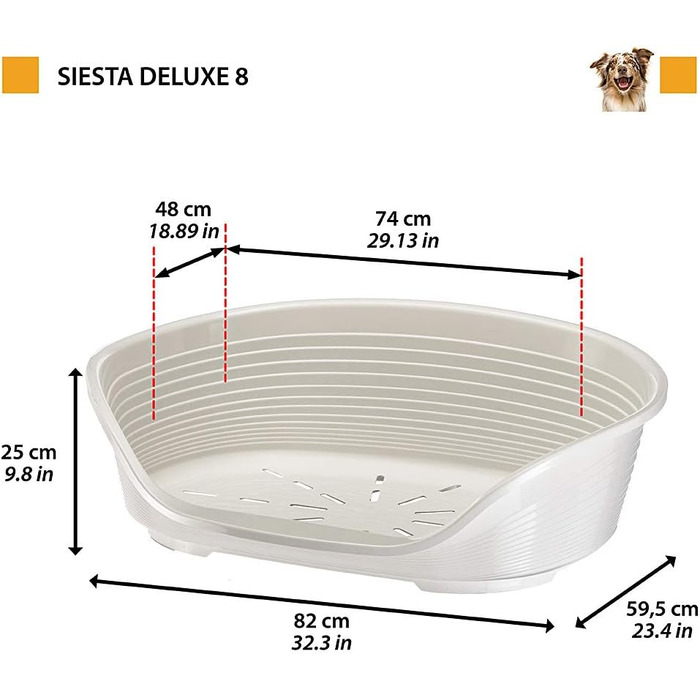 Крізьлежанка для собак Ferplast Siesta Deluxe, велика, сіра, 84 x 55 x 28,5 см, пластик, знімний кошик, антиковзаюча поверхня