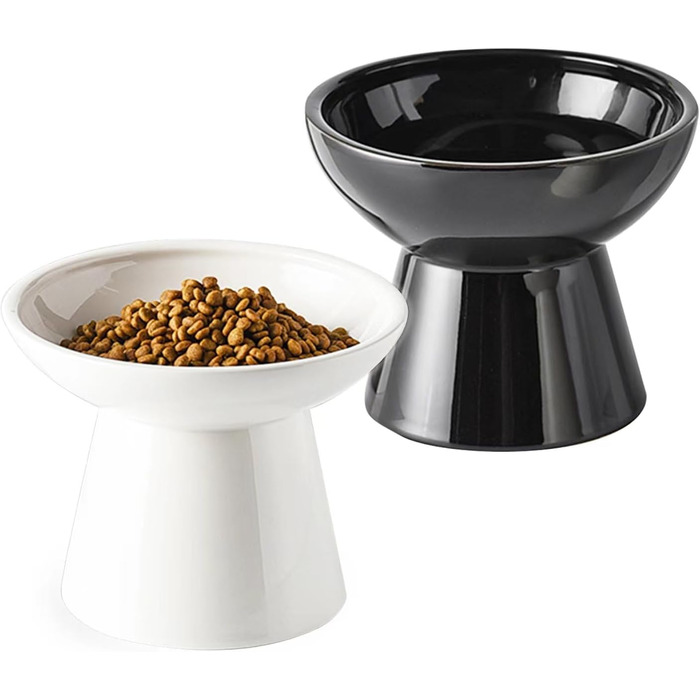 Керамічні миски для котів з підняттям, 2 шт. Широкі миски для корму та води, 15.7 см, безпечні, підходять для миття в посудомийній машині та мікрохвильовій печі