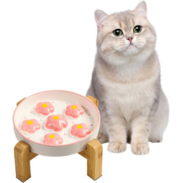 Підвищена годівниця для котів Anti Schling Napf - керамічна годівниця з антиковзним основанням, інтерактивна, для повільного годування, рожеві квіти