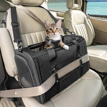 Переноска для кота та собаки Petsfit - чорна, розмір M (45.5 x 28 x 28 см) з м'яким килимком