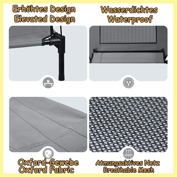 Крісло-ліжко для собак з балдахіном, лежанка для котів та собак, вуличне, для домашніх тварин, софа для собак, місце для сну, підняте, дихаюче, з тканини тафтової, до 40 кг (M, 76x61x76 см)