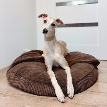 Ліжко для собак 4L Textil Vigo з капюшоном, печеринка для собак, ковдра, корзина для собак, спальний мішок для собак, корзинка для собак, матеріал: Cord, середні породи собак, з ковдрою (Темно-коричневий, L 90 x B 90 x H 12 см)